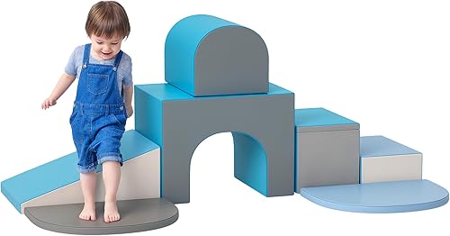 Miniatura 10 de Qaba Equipo de juego suave de 7 piezas escalador para niños pequeños para creatividad y descubrimiento de formas con superficie fácil de limpiar