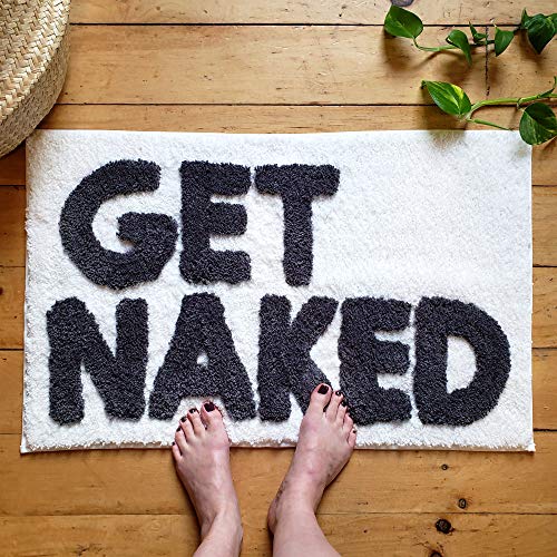 Image of New Mungo Get Naked Bath Mat for Bathtub - Cute Bath Rugs for Apartment Decor - Bath Mats for Bathroom as Shower Floor Mat - Tufted Gray and White Bathroom Rug - 31 inch x 20 inch