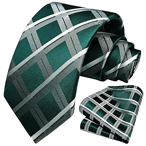 Image of HISDERN Ties for Men Formal Business Plaid Checked Mens Ties and Pocket Square Set Classic Wedding Necktie Handkerchief