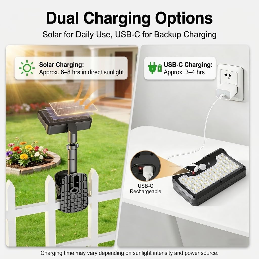 iMaihom Clip On Solar Lights Outdoor with Motion Sensor, 92 LED 600LM Solar Fence Lights, Warm/Neutral/Cool White, 360° Adjustable, IP65 Waterproof Security Light for Deck, Gutter, Porch (2, Black)