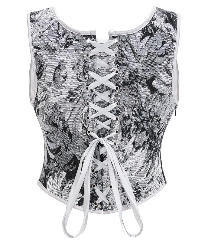 Image of Dreay Womens Vintage Asymmetrical Hem Overbust Corset Tie Front Lace-up Back Bustier Shapewear Top