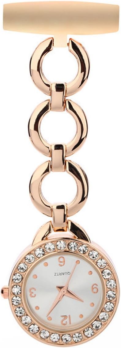 MODIWEN Women's Clip-on Brooch Quartz Nurses Fob Pocket Watch (Rose Gold)