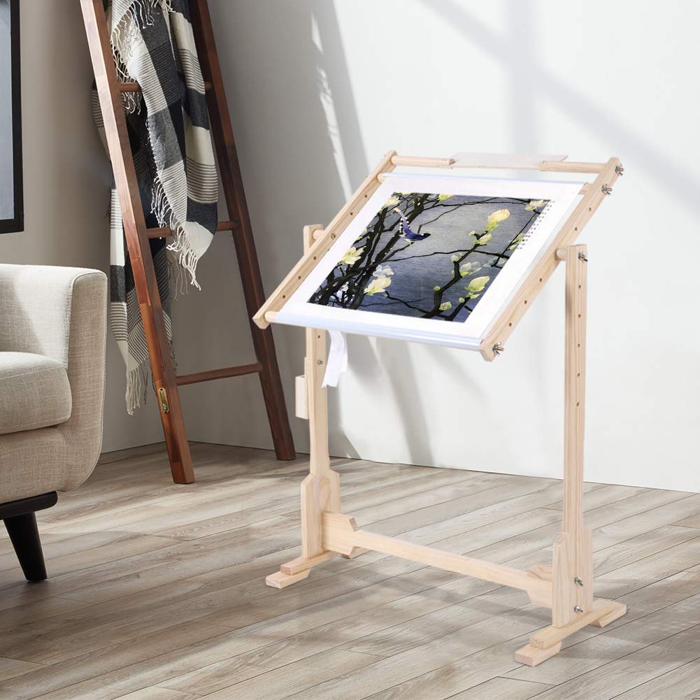 Bastidor Punto de Cruz Bastidor de Pie 9 CT, Soporte de Piso de Punto de Cruz Ajustable Bastidor de Pie de bordar Punto de Cruz de Madera Soporte Bordado Pintura Sobre Seda 50cm