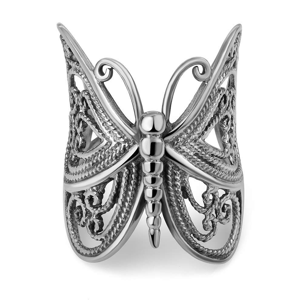 SUVANI 925 Sterling Silver Filigree Butterfly Rope Design Large Wrap Around Band Ring, Size Variations