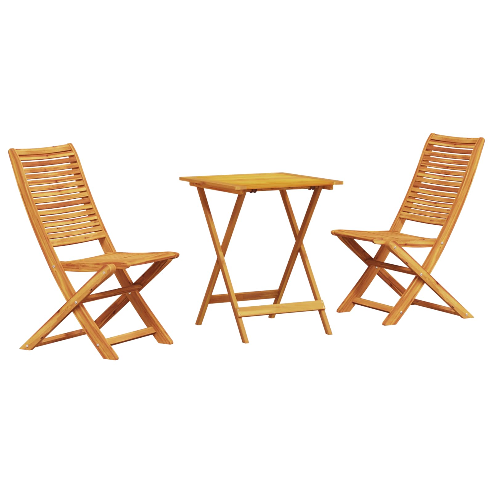 Set Bistro Pieghevole 3 Pezzi Legno Massello Acacia Tavolo e Sedie da Giardino Quadrato Marrone per Esterno Balcone Patio Design Rustico Salvaspazio