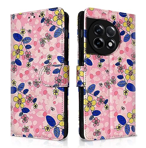 Image of Pikkme OnePlus 11R 5G Flip Cover for Girls Leather Finish | Inside TPU with Card Pockets | Wallet Stand and Shock Proof | Complete Protection Flip Case (Pink Flower)