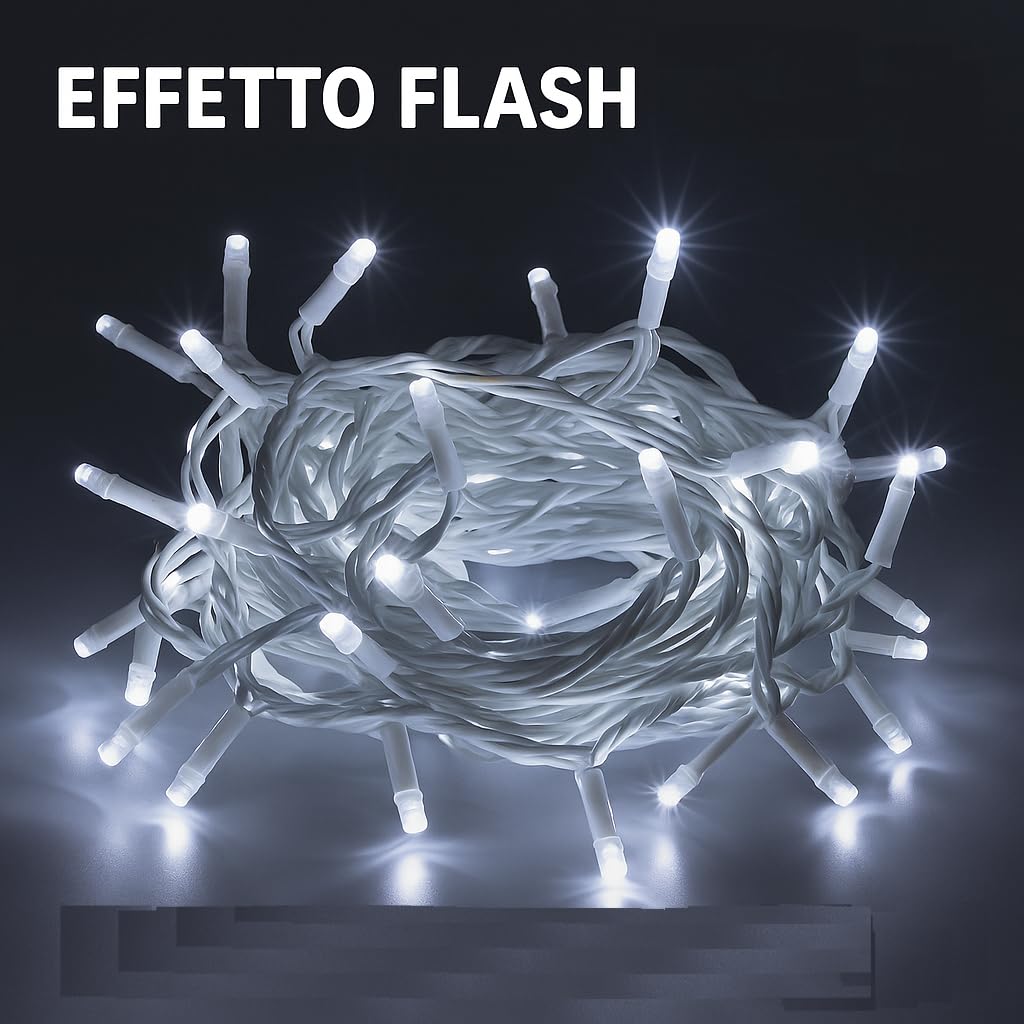 Łańcuch świetlny 300 diod LED, 30 m, białe światło, biały kabel, IP65, przedłużany, efekt błysku, girlanda bożonarodzeniowa, sklepy, balkon bożonarodzeniowy