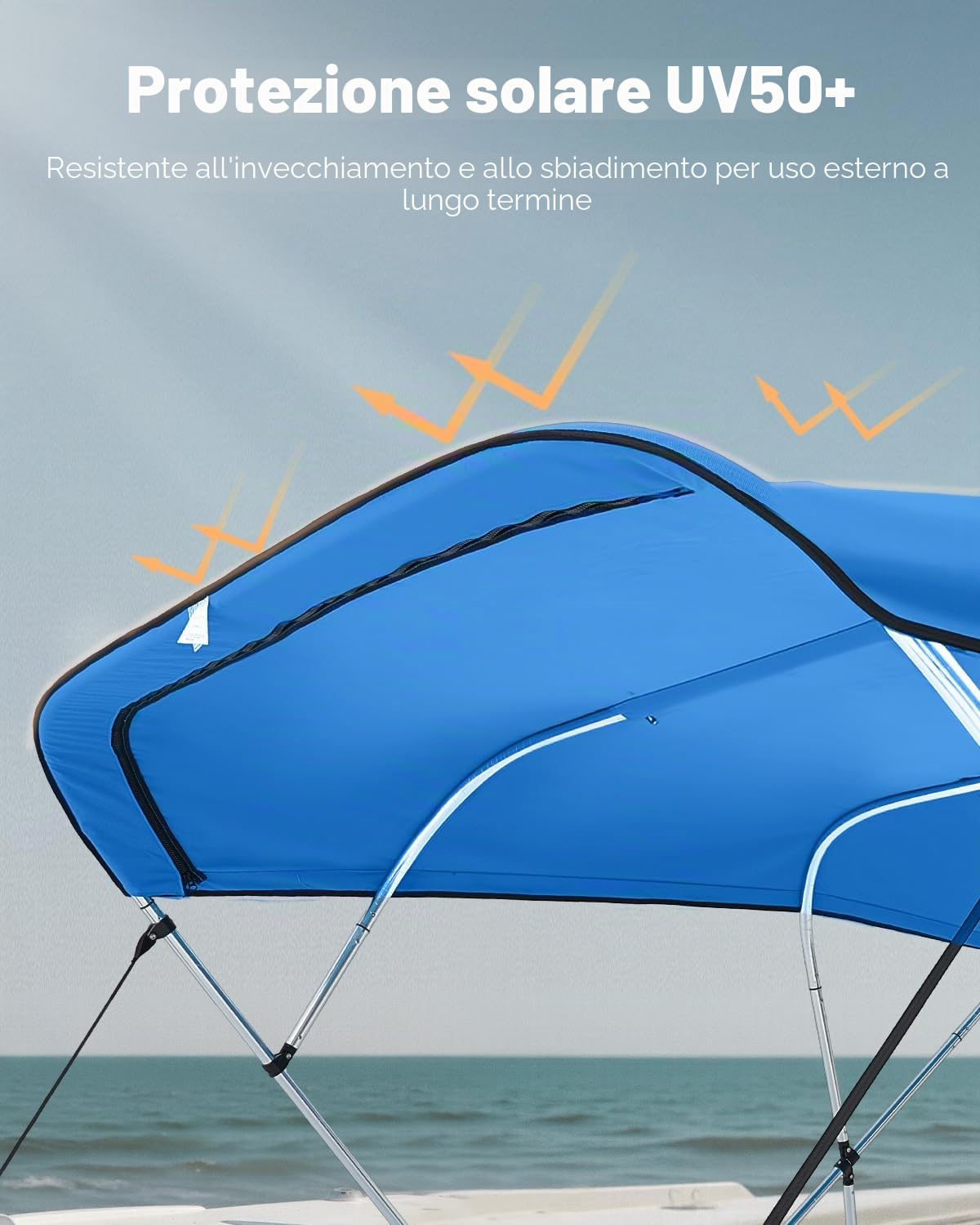 VEVOR Tendalino Parasole per Barche, Telo di Ricambio per Tendalino a 4 Archi 271 x 244 cm per Barche in Tessuto 600D Impermeabile Grado Nautico, Senza Telaio, Solo Telo, Resistente al Vento, Blu