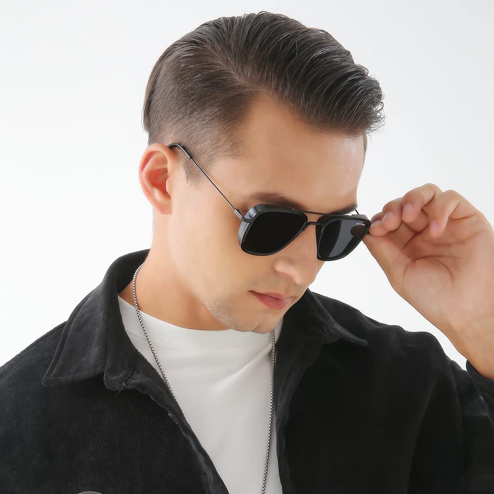 grey jack Retro Classic Polarized Metal Frame Sunglasses For Men Women 2001 Gun Frame/Gradient Black Lens,Square