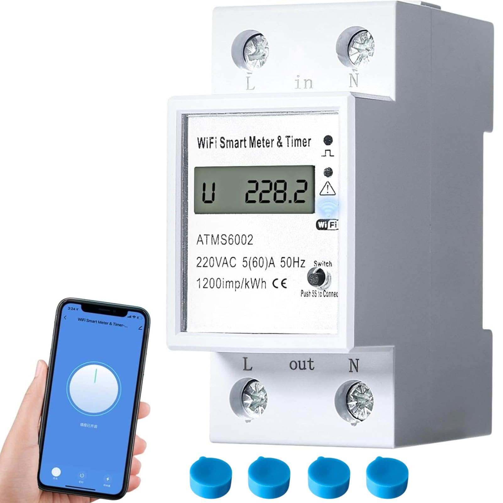 Jadeshay Contatore Energia Elettrica WiFi,Misurator di Consumo Elettrico Monofase Smart Timer Tuya Temporizzazione Remota Controllo App Vocale 60A 100-240VAC