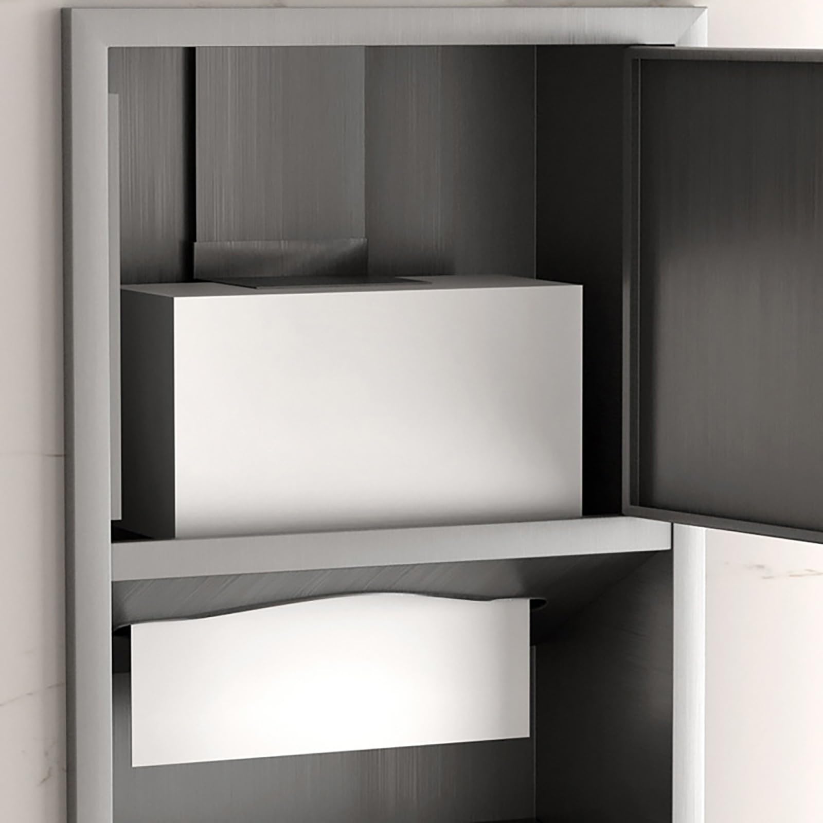 Portarrollos Papel Higiénico Empotrable de Acero Inoxidable 304, Hornacina de Pared con Cubo de Basura Integrado, Portarollos Baño Impermeable y Antióxido(Gray,750x345x140mm)