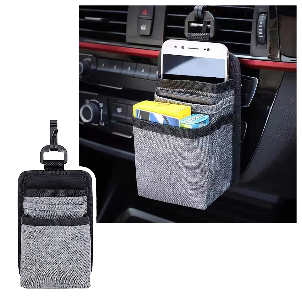 Salior Lightweight Car Vent Organizer, Car Pocket Organizer with Charging Port,Can Place Cell Phones,Charging Cable,Sunglasses,Universal Car Storage Pocket (Grey)