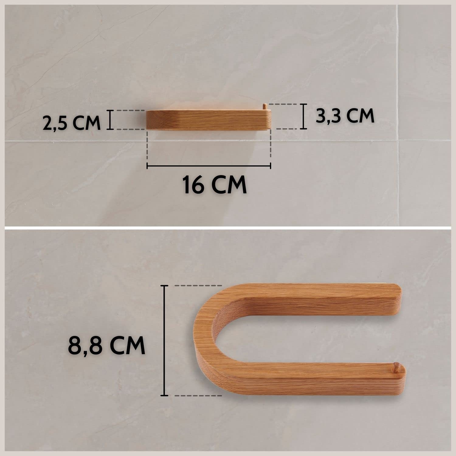 DEKAZIA® portarrollos Papel higiénico Madera Roble sin Taladro WC | porta rollos, autoadhesivo, almacenaje, sin agujeros, decoración baño