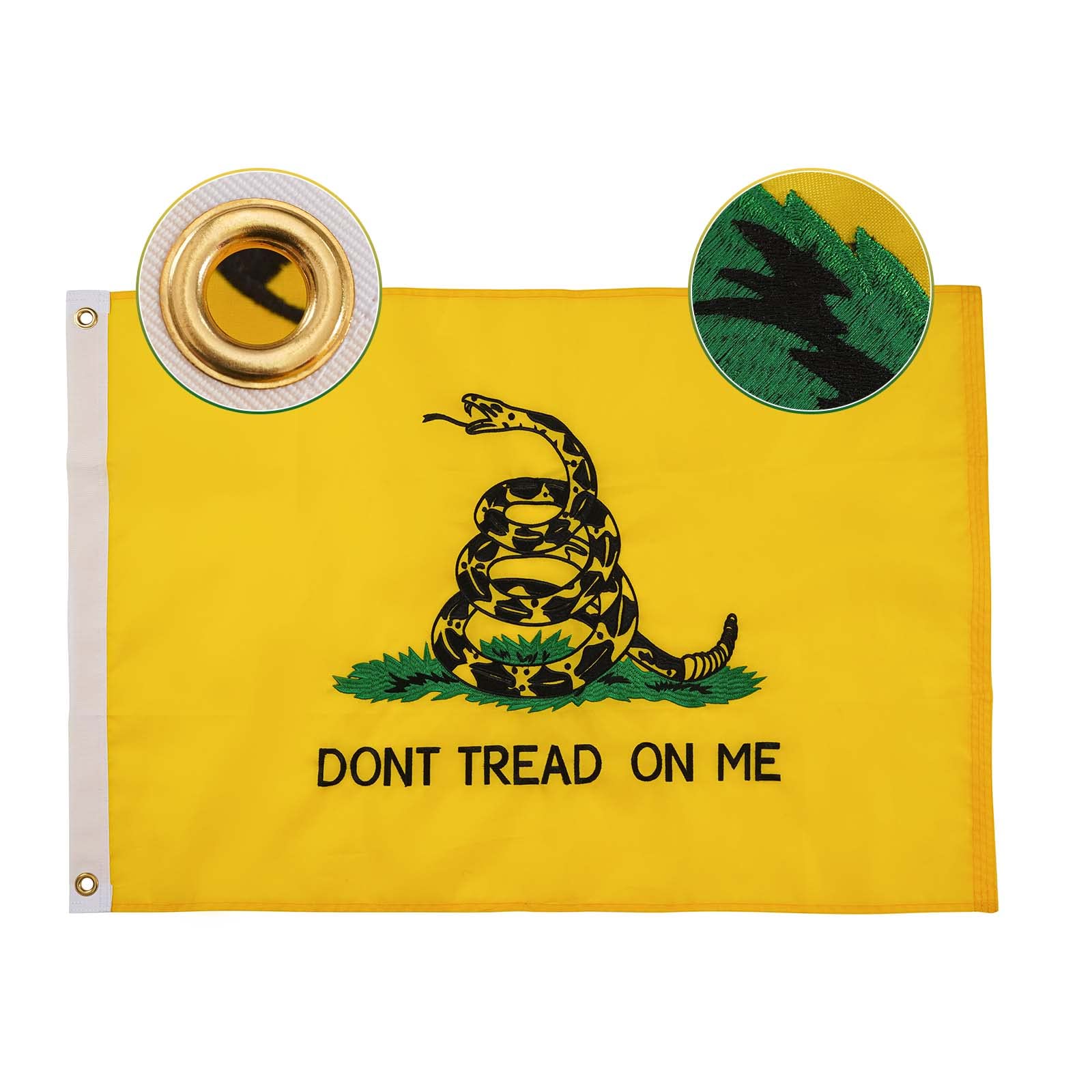 Bradford Dont Tread on Me Flag 3x5 ft Outdoor Made in USA, Embroidered Gadsden Flag Heavy Duty Rattlesnake Flags Banner with 2 Brass Grommets