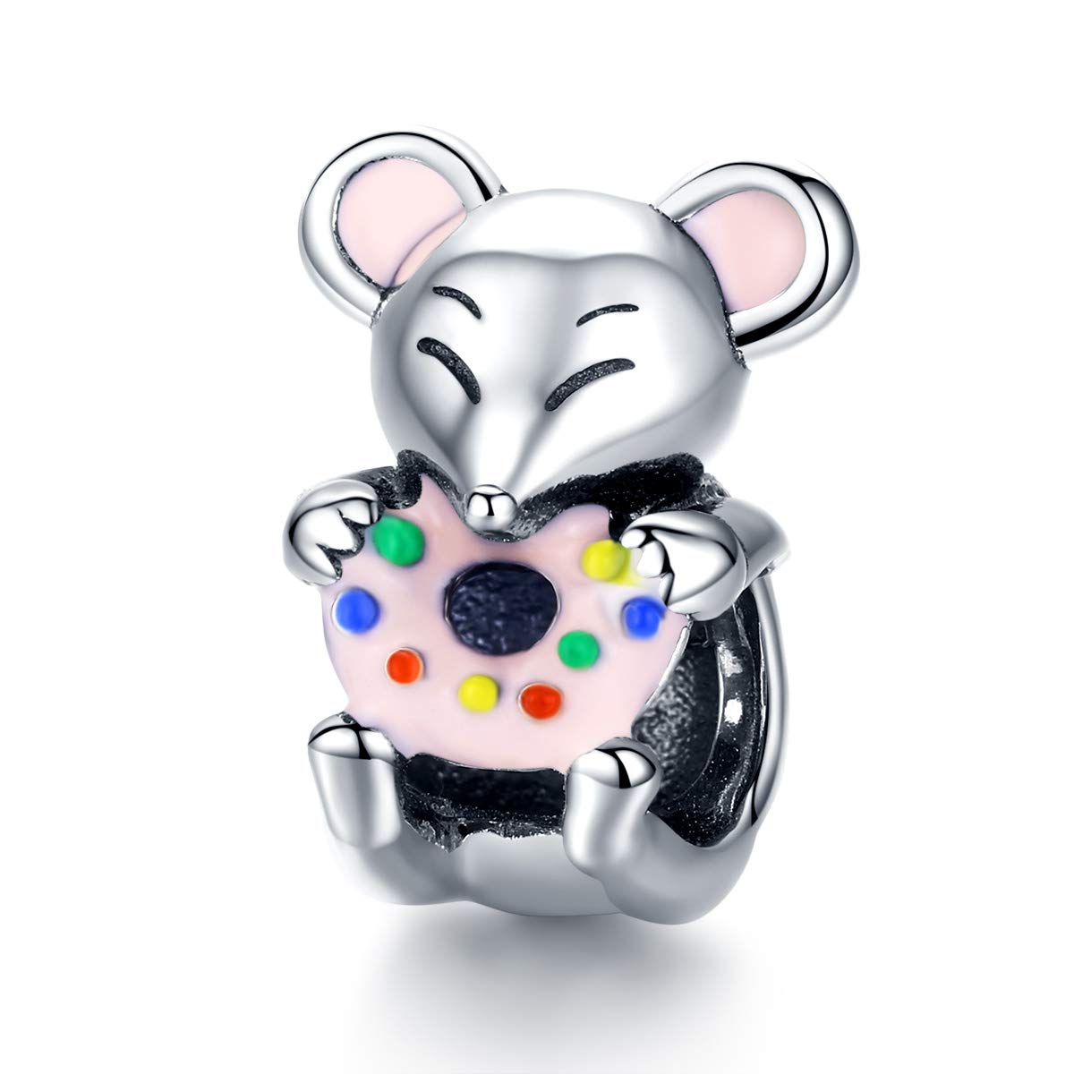 Pulsera brazalete con dije de donuts de ratón en plata 925 para mujer