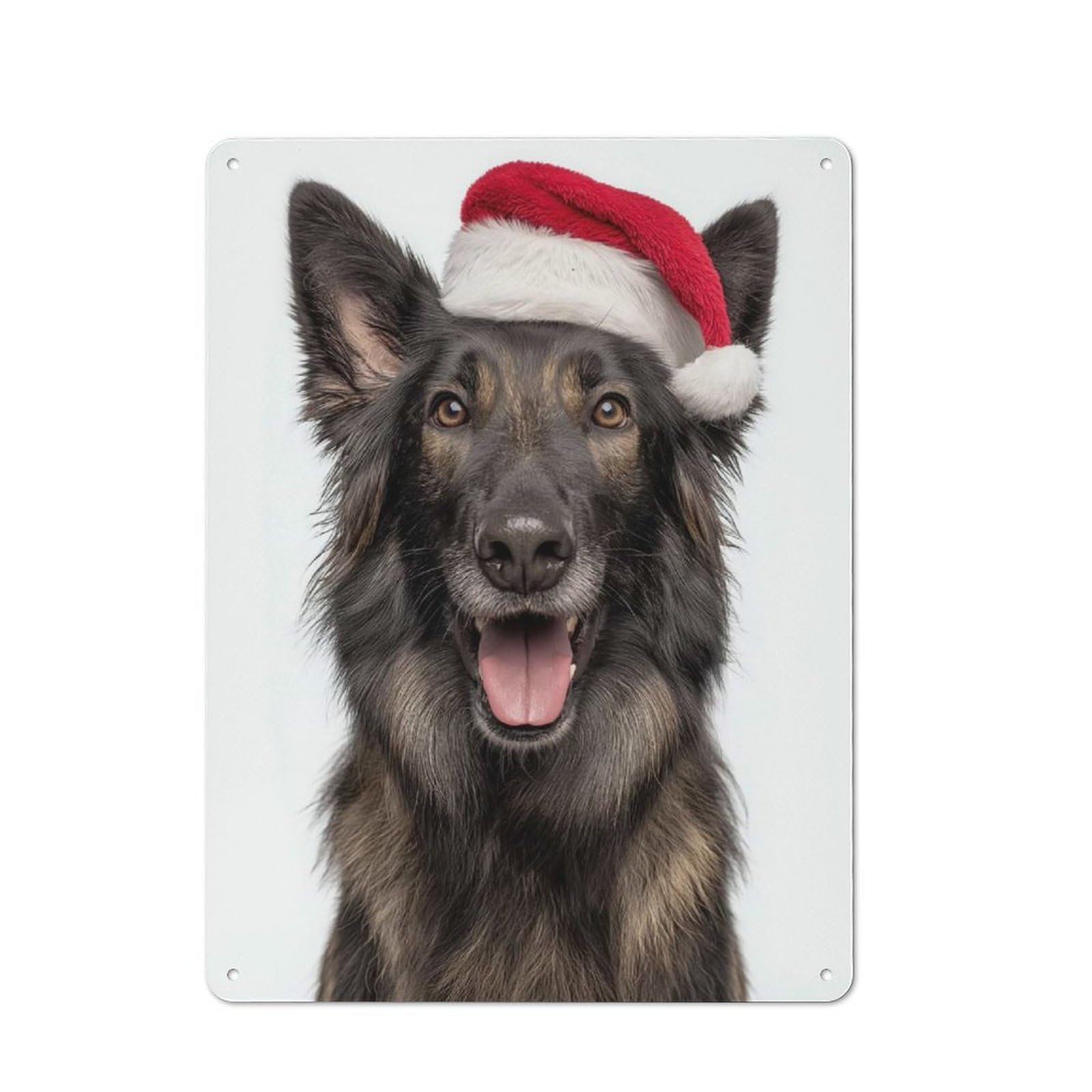 Junmoney Belgian Sheepdog With Santa Hat Portrait Metal Sign 40X30cm With For Workshop Wall, Vintage Decor, A Decorative Christmas Gift For Metal Sign Collectors