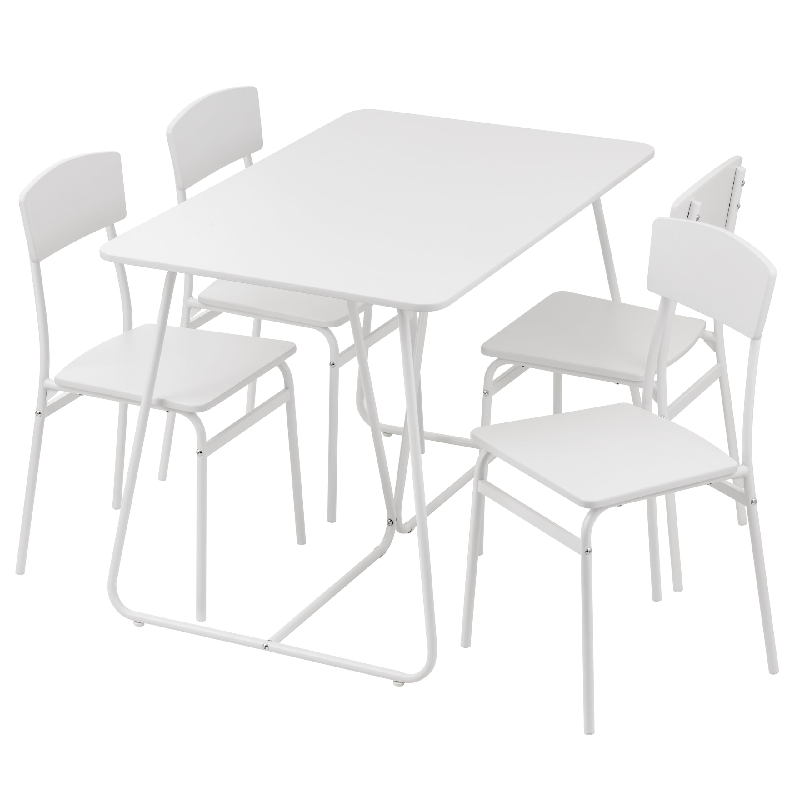 Baroni Home Juego Mesa de Cocina con 4 Sillas de Comedor, Conjuntos de Mueble de 3 Piezas, diseño Moderno, Ligero, Restaurante, balcón, MDF y Acero, Montaje fácil, Blanco