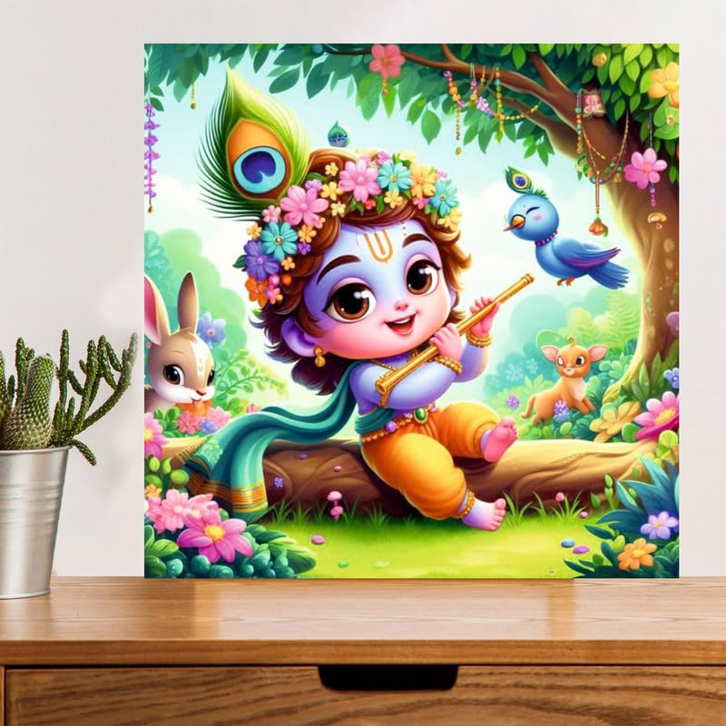 Image of British Terminal Cute little Bal Gopal Baby God Krishna| Kanha Ji | Laddu Lord Makhan Chor Painting Religious Poster for Pregnant Women for wall (matt thin vinyl,sticker,multicolor,unframed)| bj257