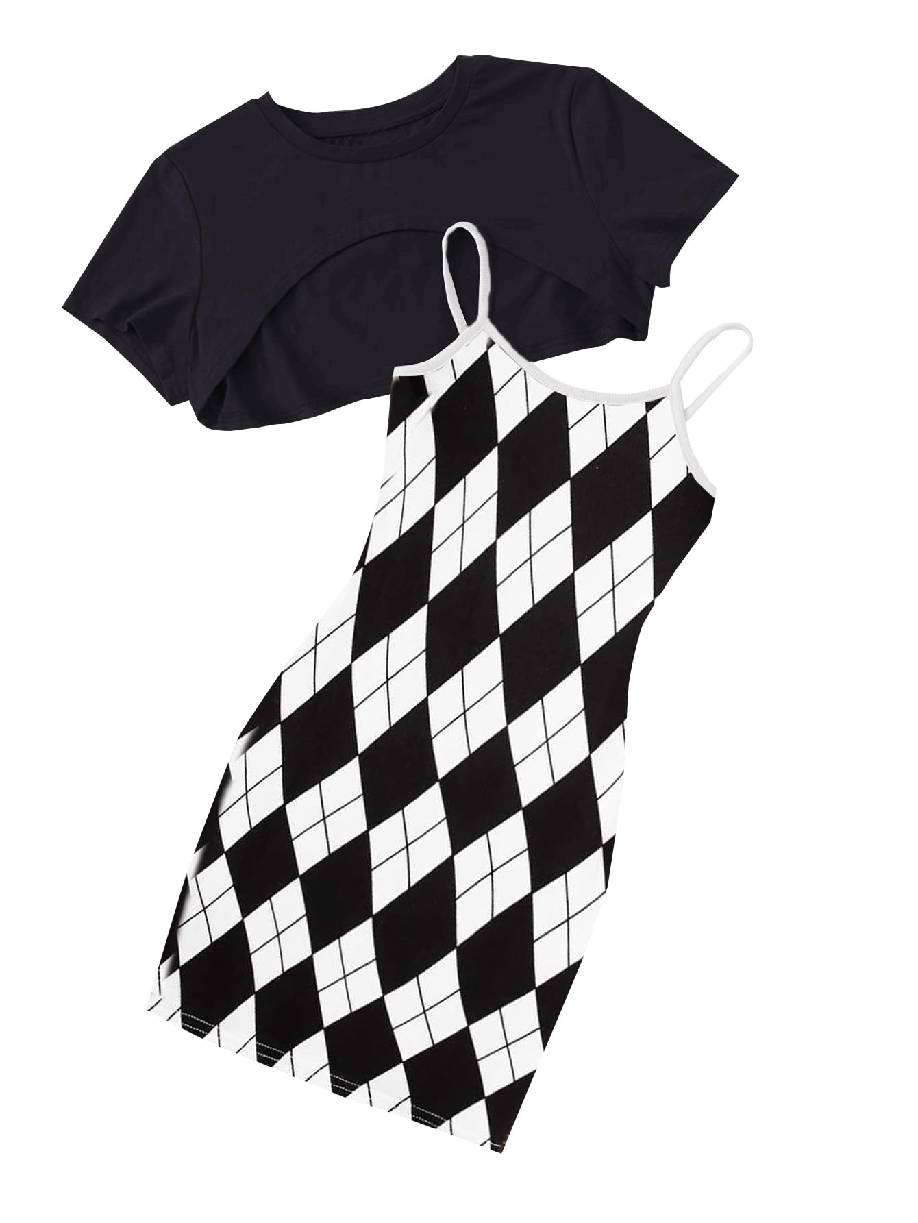 OYOANGLE Bonito conjunto de 2 piezas para niña, vestido corto con camiseta corta