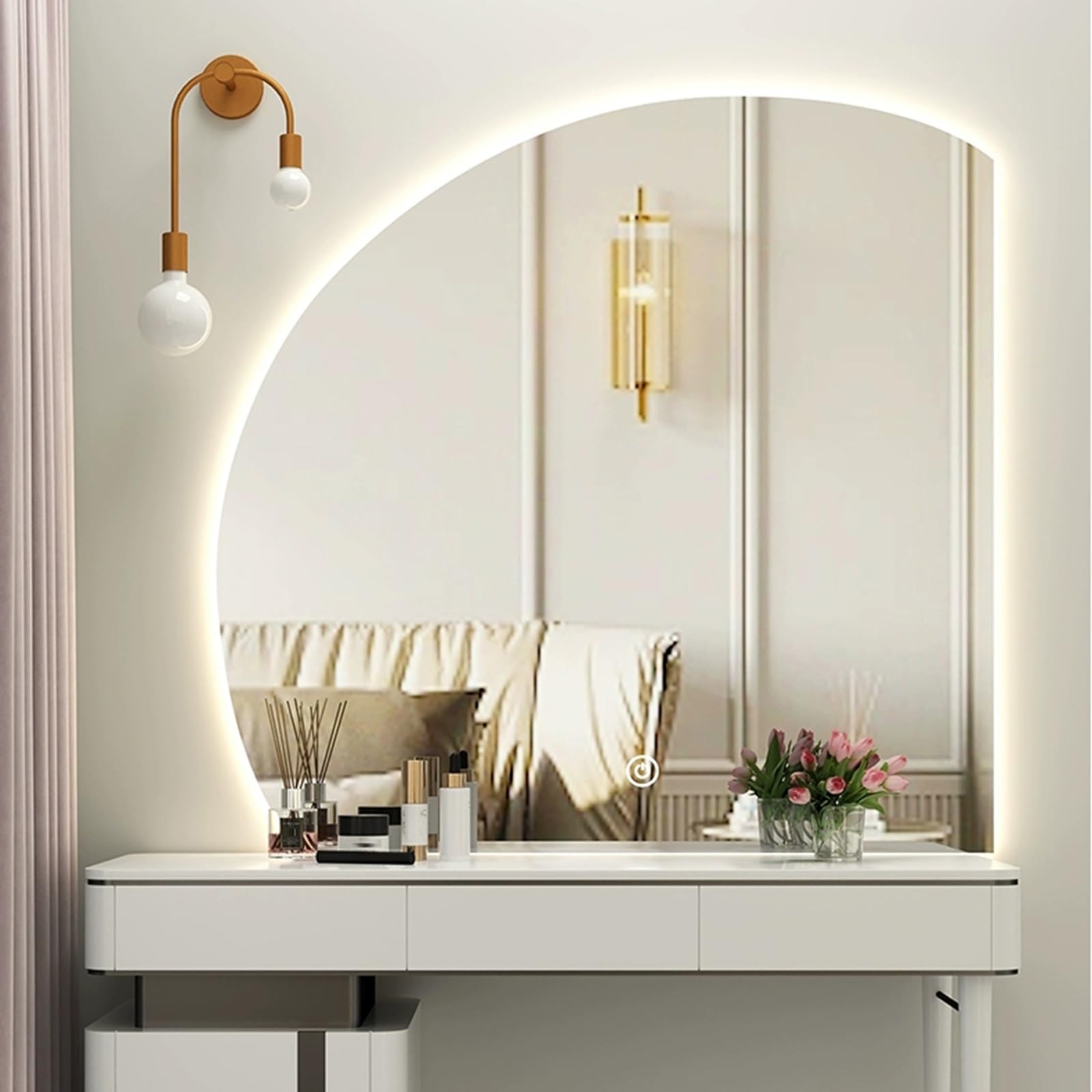 Specchio Da Bagno LED 3 Colori - Specchio Semicircolare Con Touch, 50-80cm, Antiappannante - Foto 7