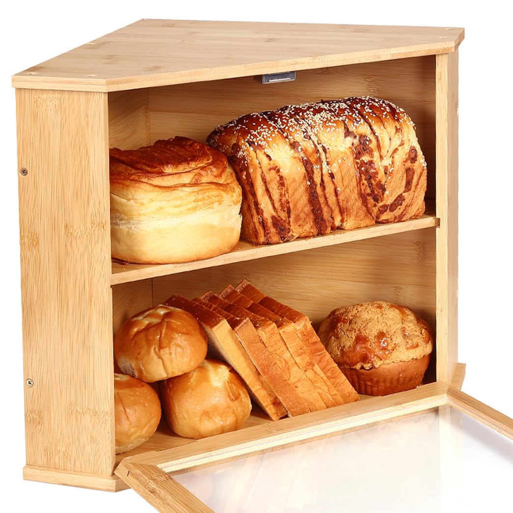 Panera esquinera de bambú de doble capa con separador ajustable para cocina