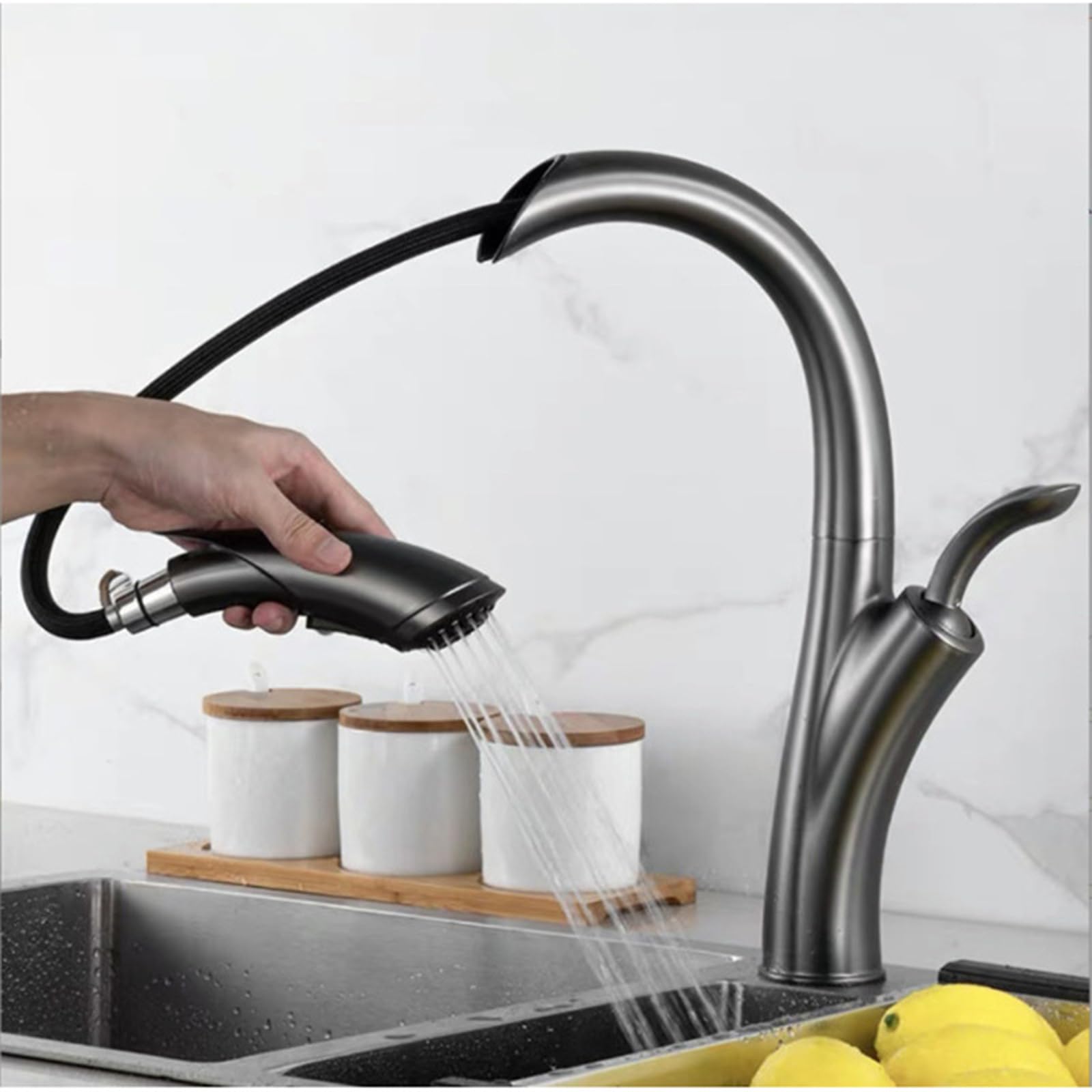 XJTNLB Robinet Tactile Chromé Mitigeur Evier avec Douchette | Mitigeur Douchette 2 Modes Rotatif à 360°, Mitigeur Cuisine Touchless Sensor en Laiton