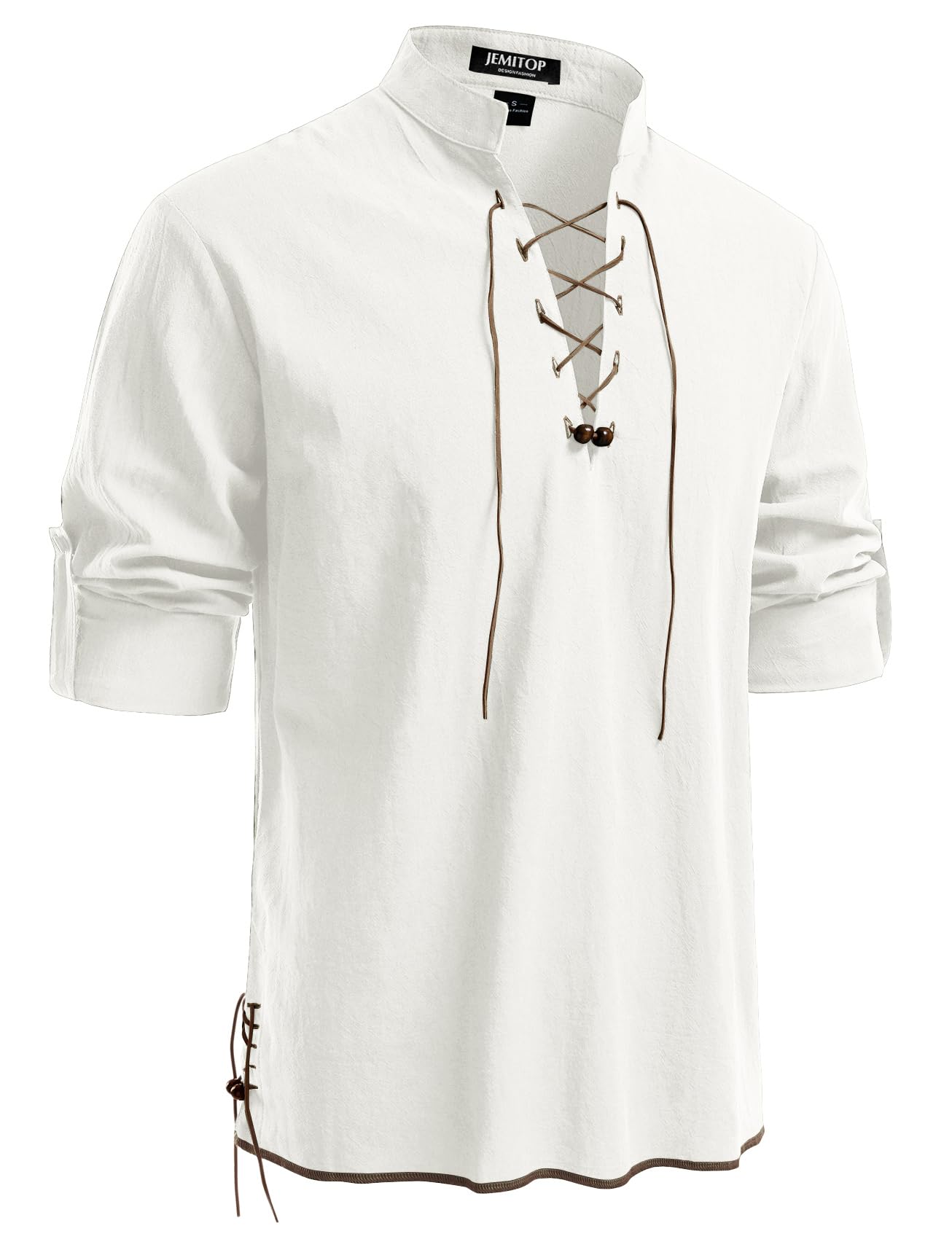 JEMITOP Men's Pure Cotton Renaissance Lace Up Shirt