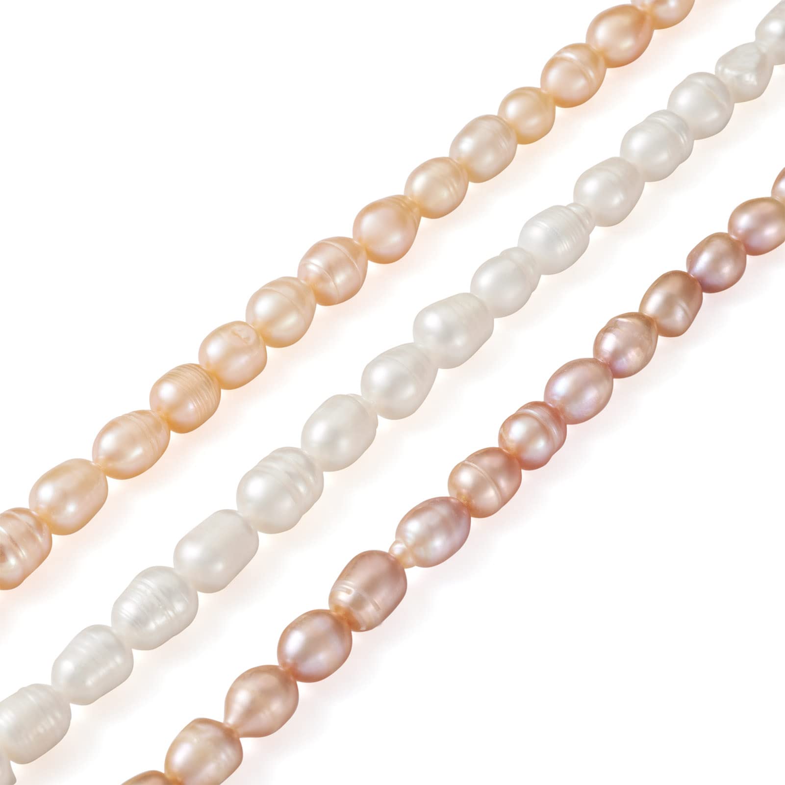 Cheriswelry 3 Strands Natural Pearl Beads Rice Shape Cultured Freshwater Pearl Loose Beads for DIY Wedding Bracelet Earring Jewellery Making