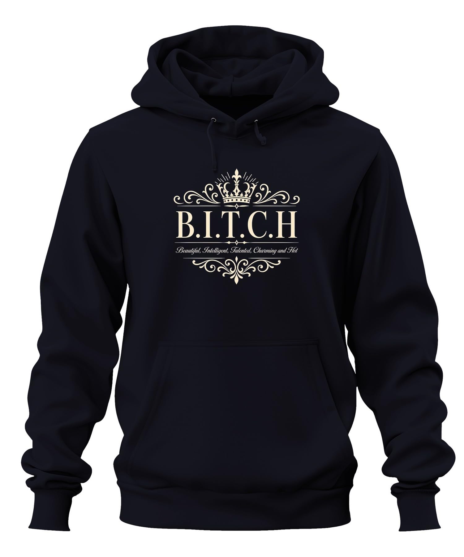 B.I.T.C.H Beautiful Statement bluza z kapturem | Sarkazm Królowa Diva Księżniczka Pewna siebie Kobieta Pomysł na prezent Śmieszny Prowokujący Moda Girlpower Złoto