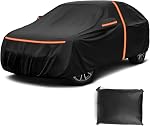 Couverture de voiture tout temps étanche avec fermeture à glissière de porte de conducteur, 420D-PU Couverture complète de véhicule pour Sedan, UV Pluie du soleil Snow Protection, taille XL, Convient à 189-198 dans les véhicules