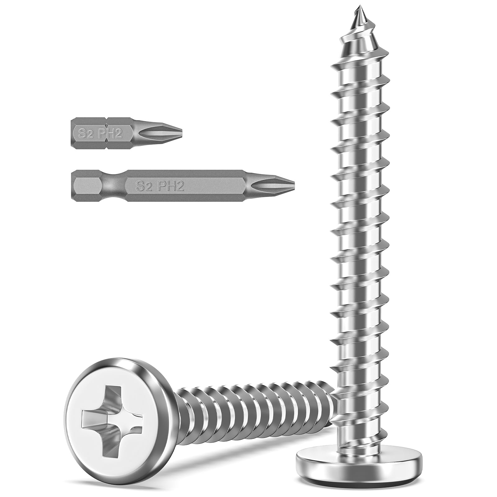 Boltmax 20 Stück Holzschrauben M4 x 30mm, Blechschrauben Edelstahl A2 V2A Schrauben, Flachkopfschrauben Kreuzschlitz Selbstschneidende Schrauben Vollgewinde mit Bit für Holz & Metall
