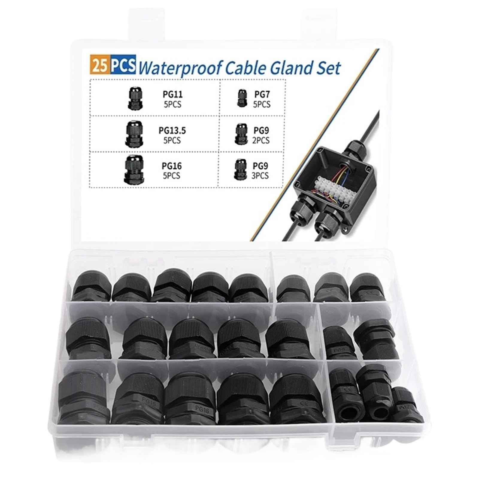 Prensaestopas IP68 conector de plástico de nailon para paso de cables de 3 a 6,5 mm en cajas