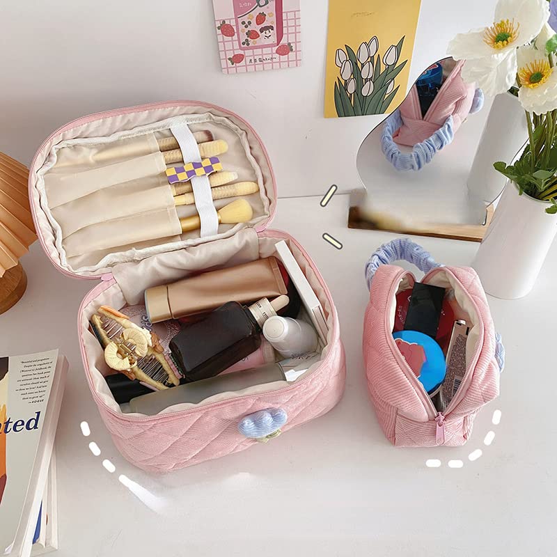 Miniatura 3 de Bolsa de maquillaje floral kawaii, bolsa para cosméticos y cosméticos, bolsa de viaje estética, organizadora de bolsa de aseo acolchada de hadas