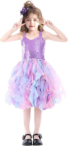 Vista 4 de HB HBB MAGIC Tutu - Vestido de lentejuelas brillantes para niñas, para graduación, fiesta de cumpleaños, formal, color rosa