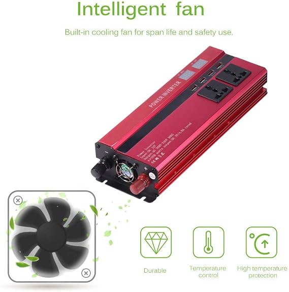 Car Power Inverter 4000W/5000W Solar Car Power Inverter DC12/24V To AC110/220V Sine Wave Converter Digital Display 4 USB Interfaces 694 (Color Name : DC12V to AC110V)