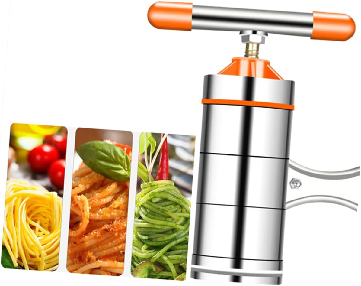 Manual Stainless Steel Noodle Press Machine with Kneading Dough Bag Household Kitchen Noodle Maker Tool in Orange Compact Hand-operated Pasta Maker