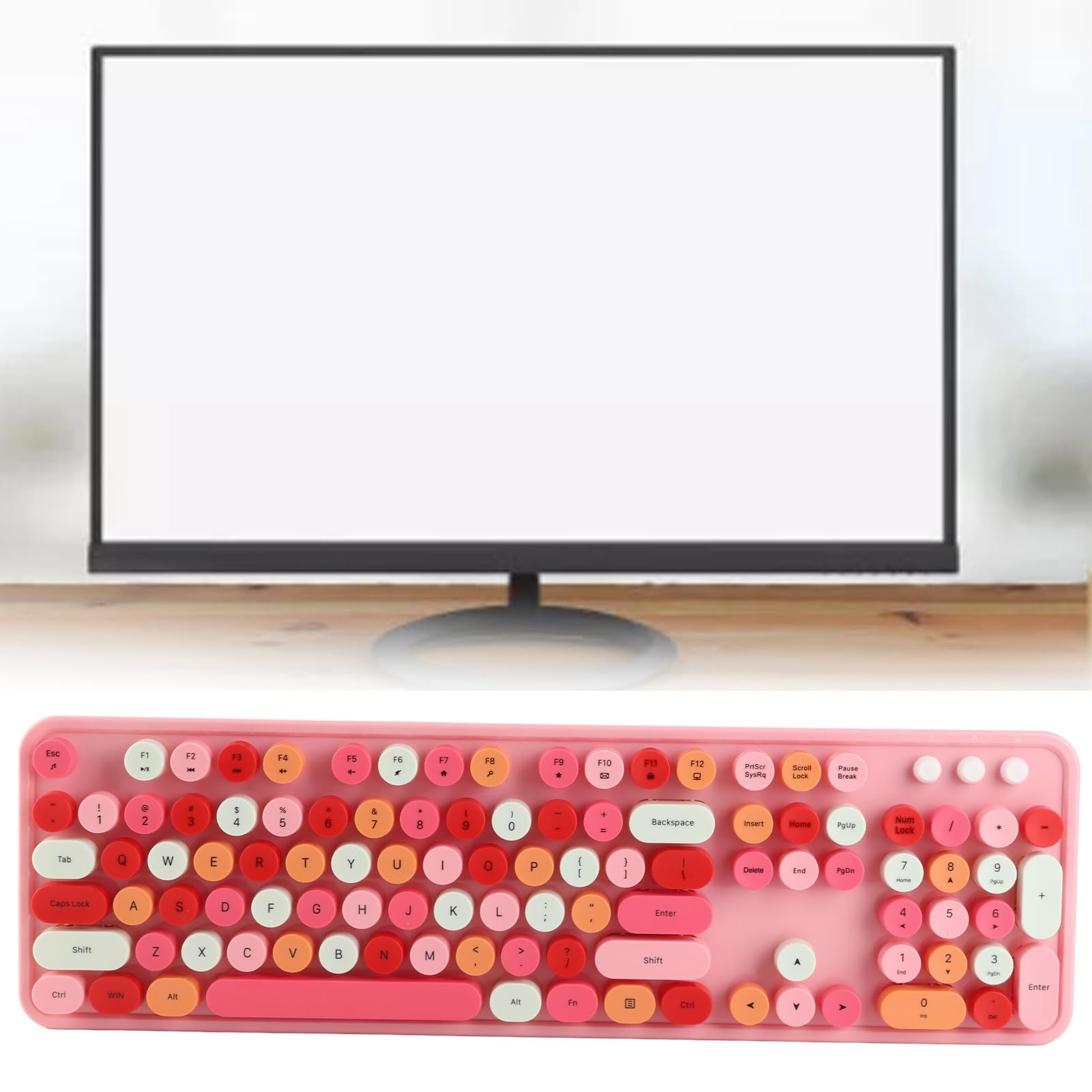 Bezprzewodowa Klawiatura 2,4 GHz, 104-klawiszowa Klawiatura i Mysz w Stylu Retro do Komputera, Ergonomia, Przycisk Multimedialny (Różowy motyw)