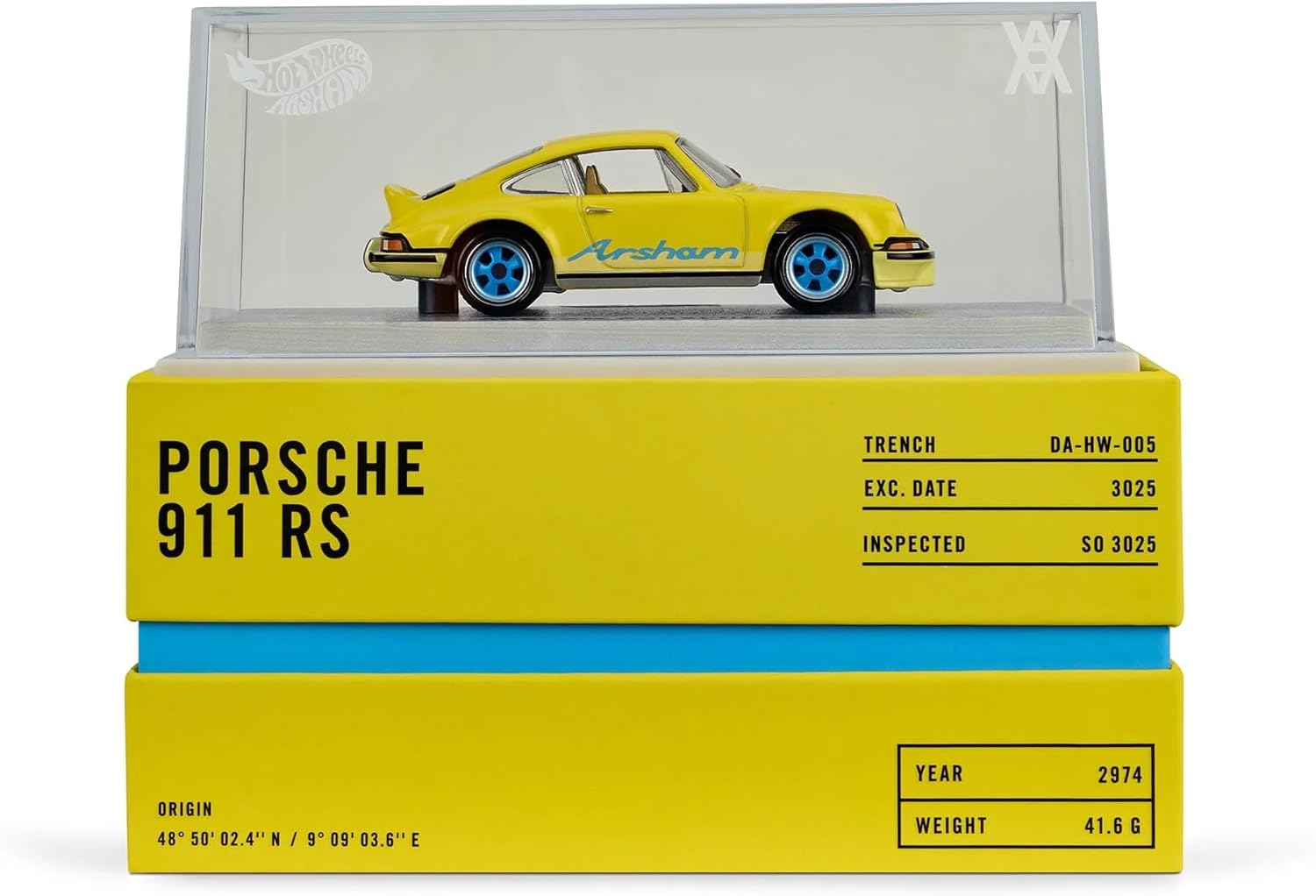 Hot Wheels x Daniel Arsham 1973 Porsche 911 RSA – Yellow, Real Riders Wheels, Metal Base, 1:64 Collector Car
