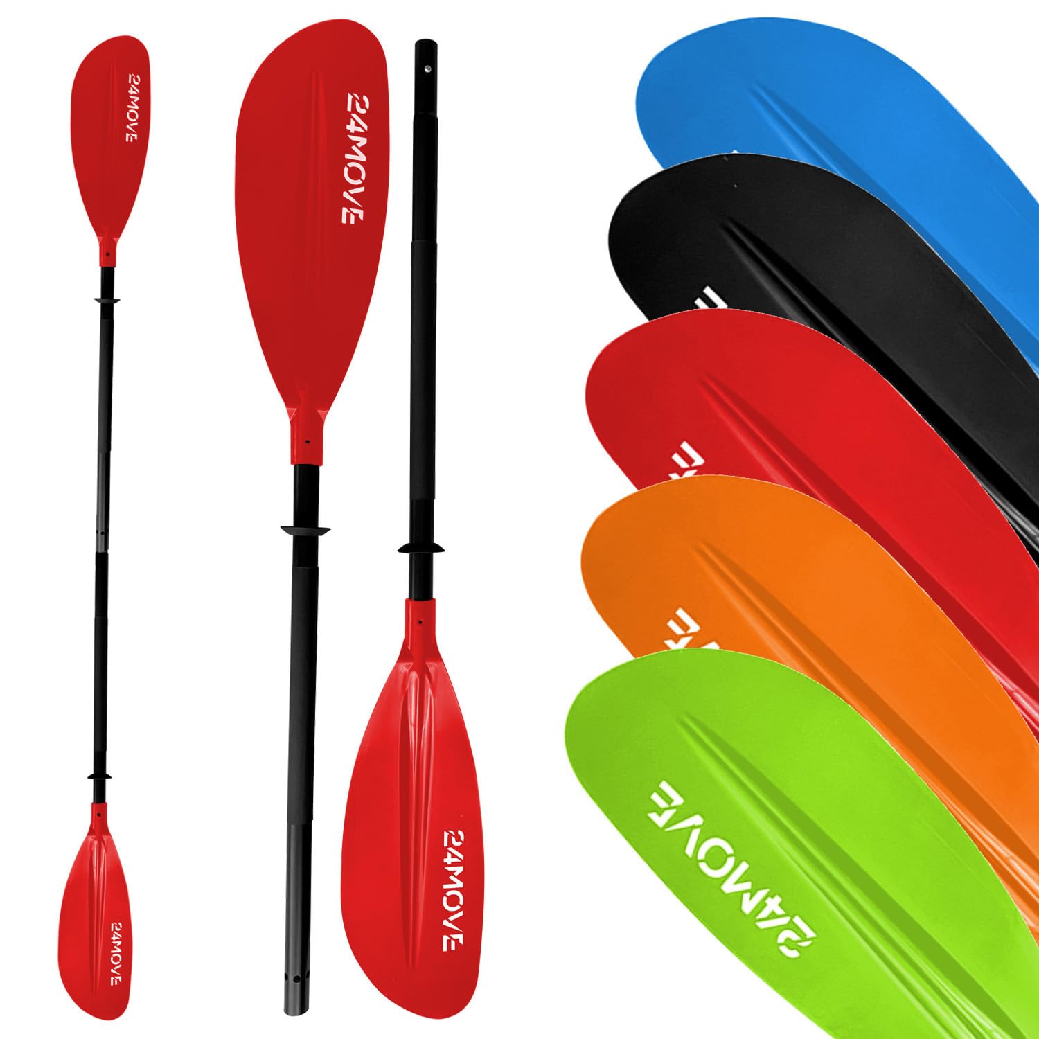 24MOVE® Doppelpaddel LAGO Paddel 220cm Kanupaddel Aluminium, Stand-Up Paddling, Paddel für Kajak, Schlauchboot, verstellbar