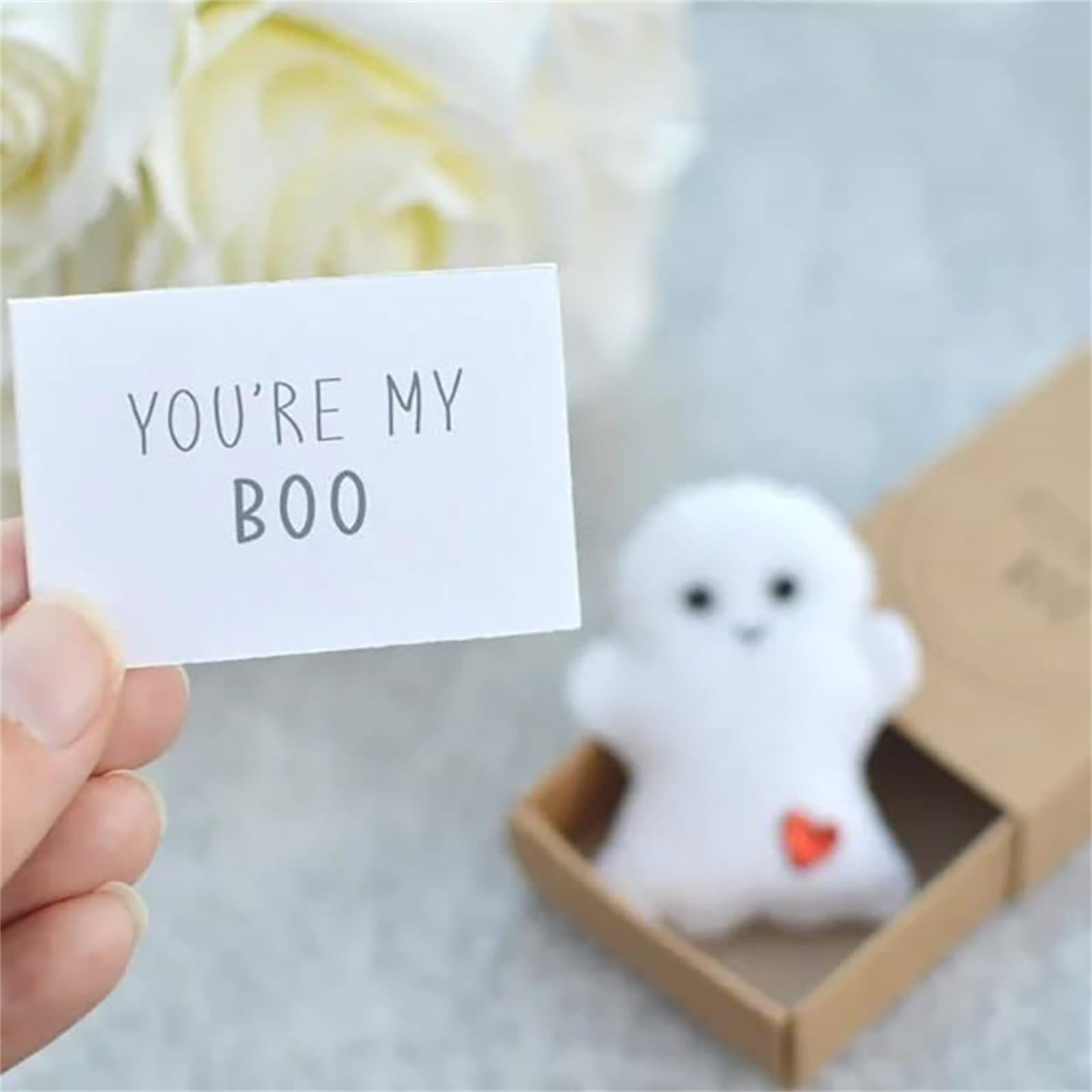ichuanyiCute Ghost Matchbox Gift - A Little Pocket Ghost Hug Card with A Cute Ghost Doll, Romantic Gift for Him Her (You're My Boo)