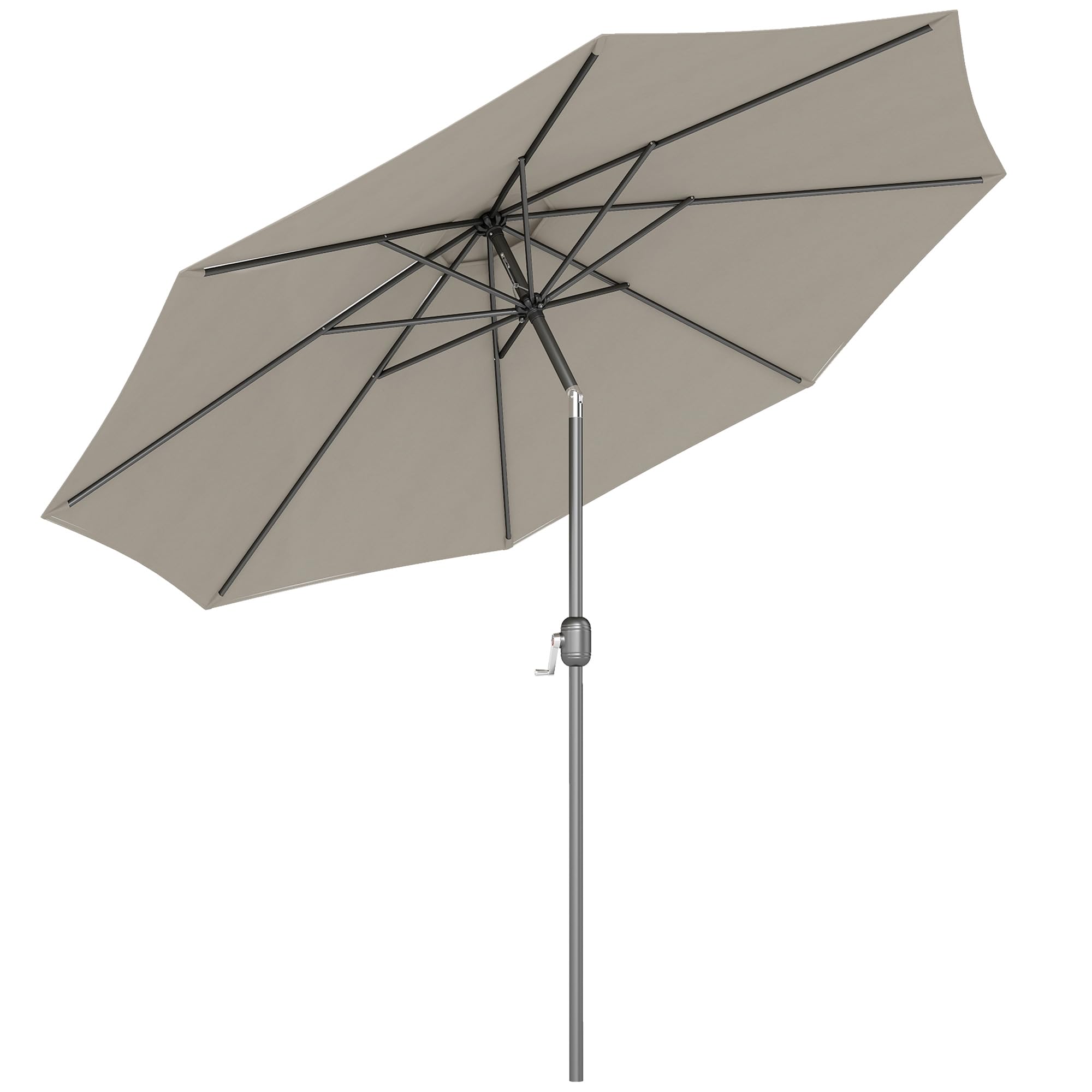 Outsunny Sombrilla de Jardín Ø295x250 cm con Manivela Parasol Exterior con Mecanismo de Inclinación y Poste Desmontable de Metal para Terraza Piscina Patio Gris Claro