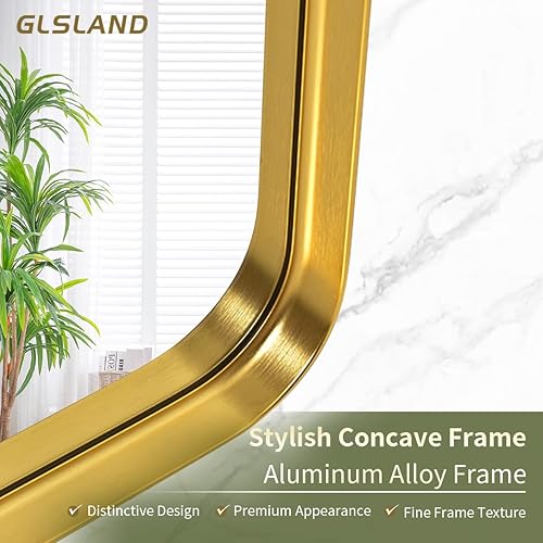 Miniatura 26 de GLSLAND Espejo de pared rectangular de 30 x 48 pulgadas para baño, marco de aleación de aluminio dorado, espejo rectangular para decoración