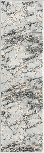 Miniatura 3 de LUXE WEAVERS Alfombra abstracta de mármol marfil de 2 x 7 pulgadas, color dorado para sala de estar