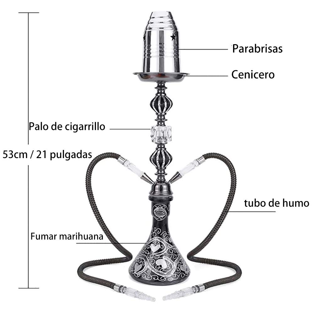 Cachimba Shisha Hookah Set, con Jarrón de Vidrio 2 Manguera de Silicona con Boquilla Y Cuenco para el Mejor Juego Completo de Hookahs para Fumar,4 Hose