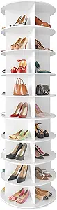 SpaceAid 9 Tier Rotating Shoe Rack Tower, Spinning Shoe Display Lazy Susan, Revolving 360 Shoe Rack Storage Round Carousel, Vertical Handbag Rotate Shoes Closet Organization (9-Tier White)