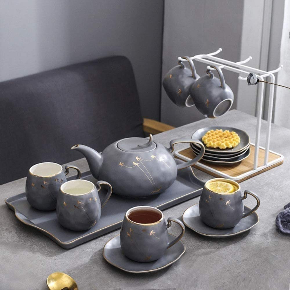Tazas de té y platillos, 15 Piezas, Tazas de platillos para 6, Tazas de café, Conjunto de Tazas de té, Tazas de té, Conjunto de té de Porcelana, Conjuntos de té para Mujeres, Latte Tazas