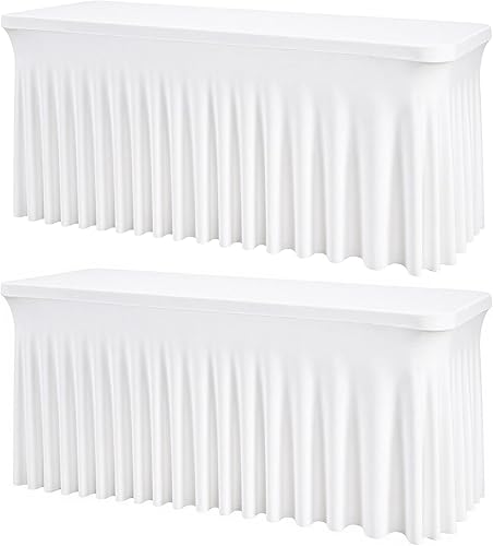 Paquete de 2 manteles rectangulares blancos, lavables y elásticos para mesas de 6 pies, sin arrugas y reutilizables, ideales para fiestas,