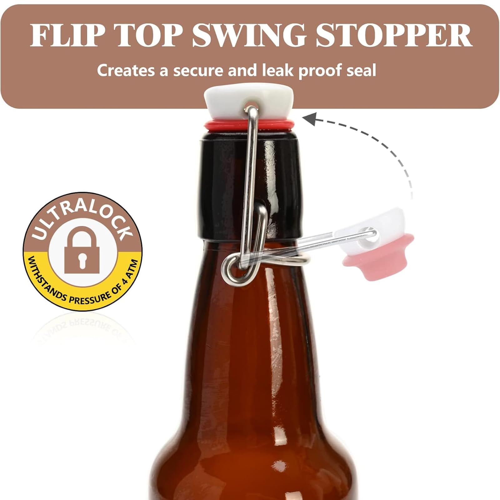 Amber Glass Bottles - Airtight Lids for Brewing & More -2