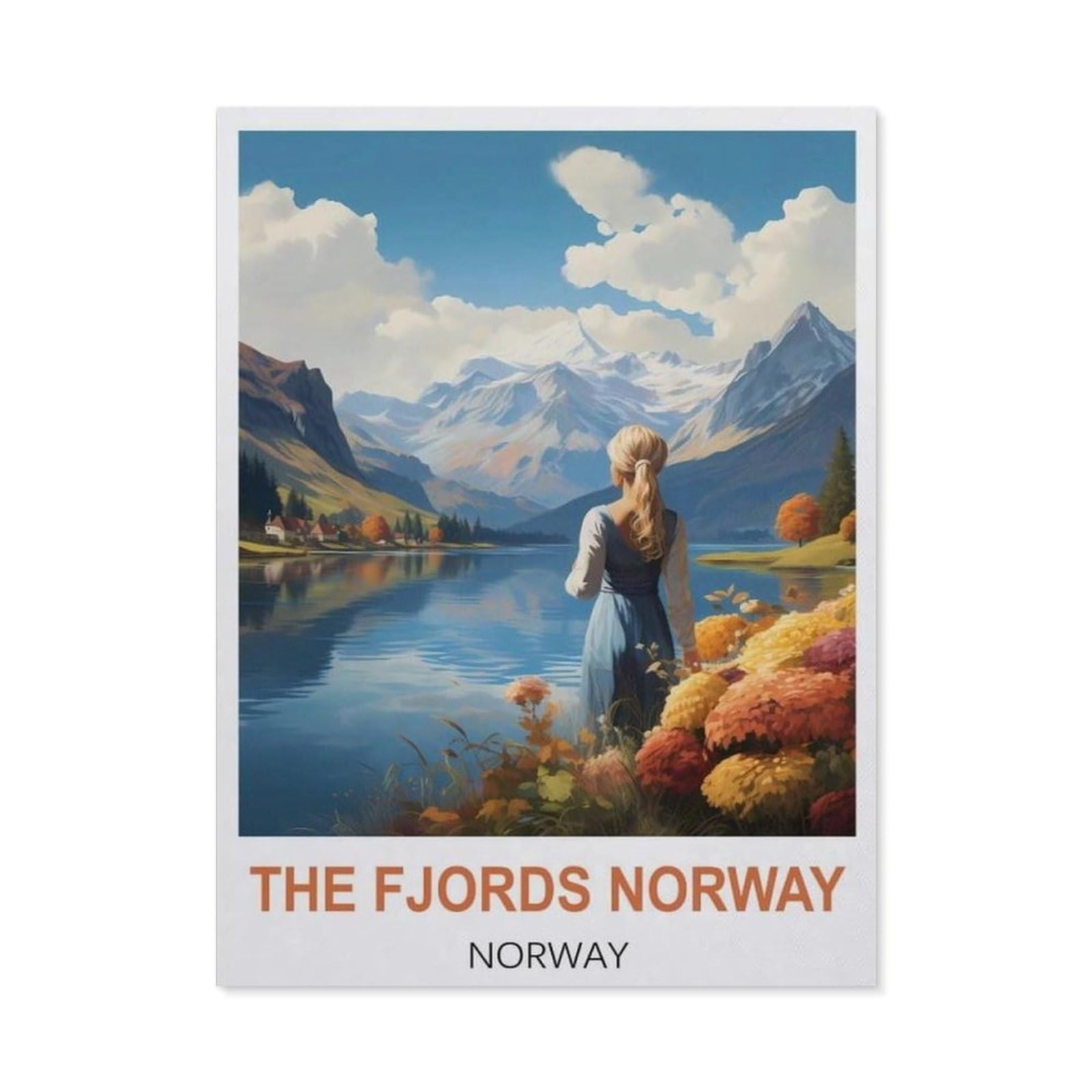 BEAYODKP Fjords Norway Norway Vintage Travel Poster，Diamond Art Kits for Adults and Kids, Full Drill Round Rhinestone Paint with Diamonds（40 x 50 cm/15.74 x 19.68 inches）-BZ41