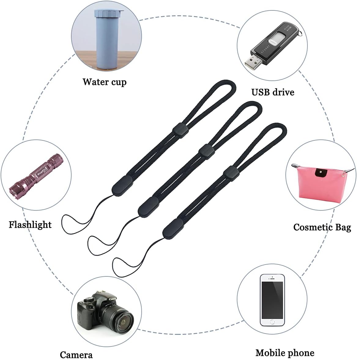yuntop 5PCS Wrist lanyard, 7.8 inch Hand Wrist Strap Lanyard, Adjustable Nylon Wristlet Straps for Cell Phone, Camera, GoPro, PSP, USB Flash Drives, Flashlight (Black)
